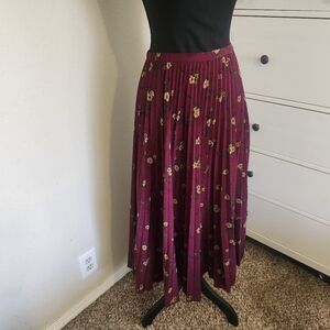 Vintage Pleated Floral Midi Skirt
